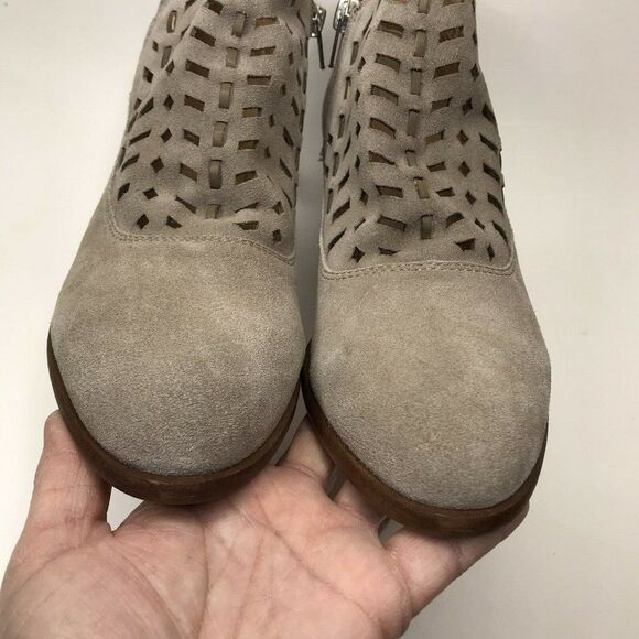 Franco Sarto Womens Rory Laser Cut Taupe Suede Ankle Booties Zip Shoe Size 8.5M - Picture 4 of 11